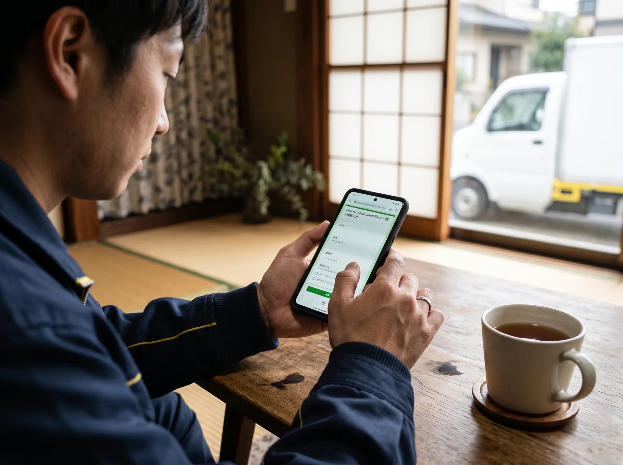 スマートフォンで応募する手元