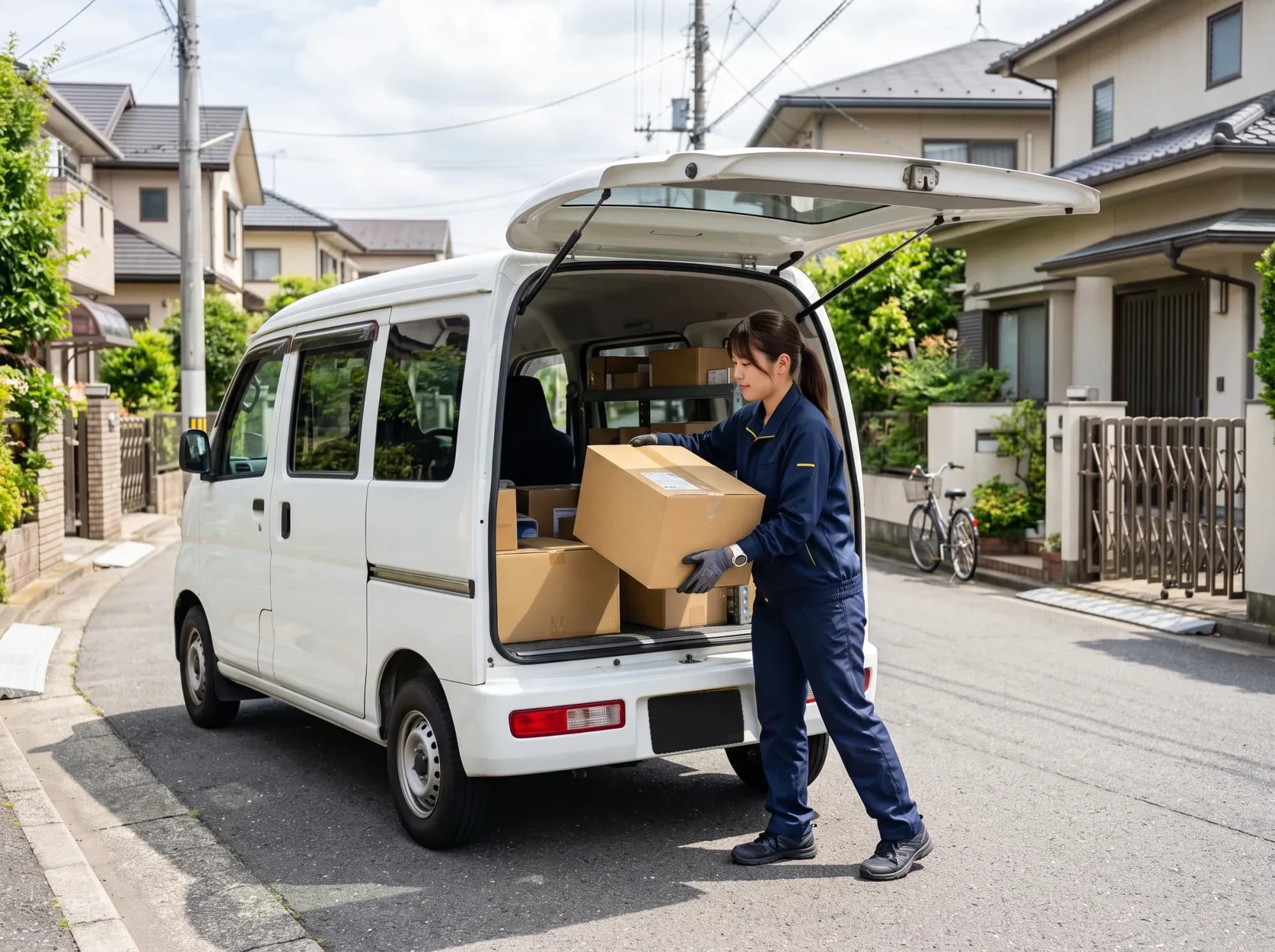 荷物を積み込む女性ドライバー